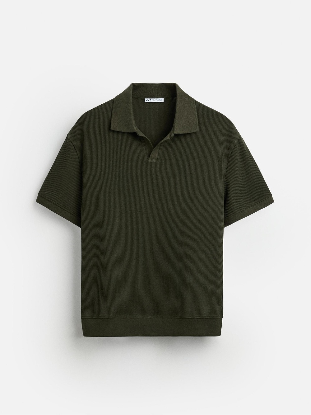 ZARA MENS RIB STRUCTURED POLO SHIRT DARK GREEN SIZE SMALL - REF. 1887/460
